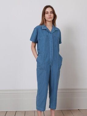 Caron Callahan foster boxy chambray jumpsuit coveralls blue cotton denim XS S